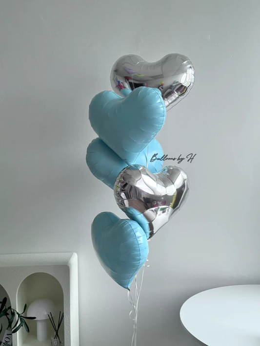 Matte Light Blue & Metallic Silver Heart Bouquet
