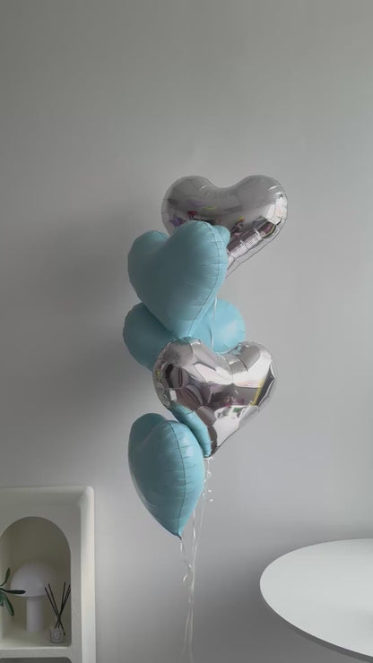 Matte Light Blue & Metallic Silver Heart Bouquet